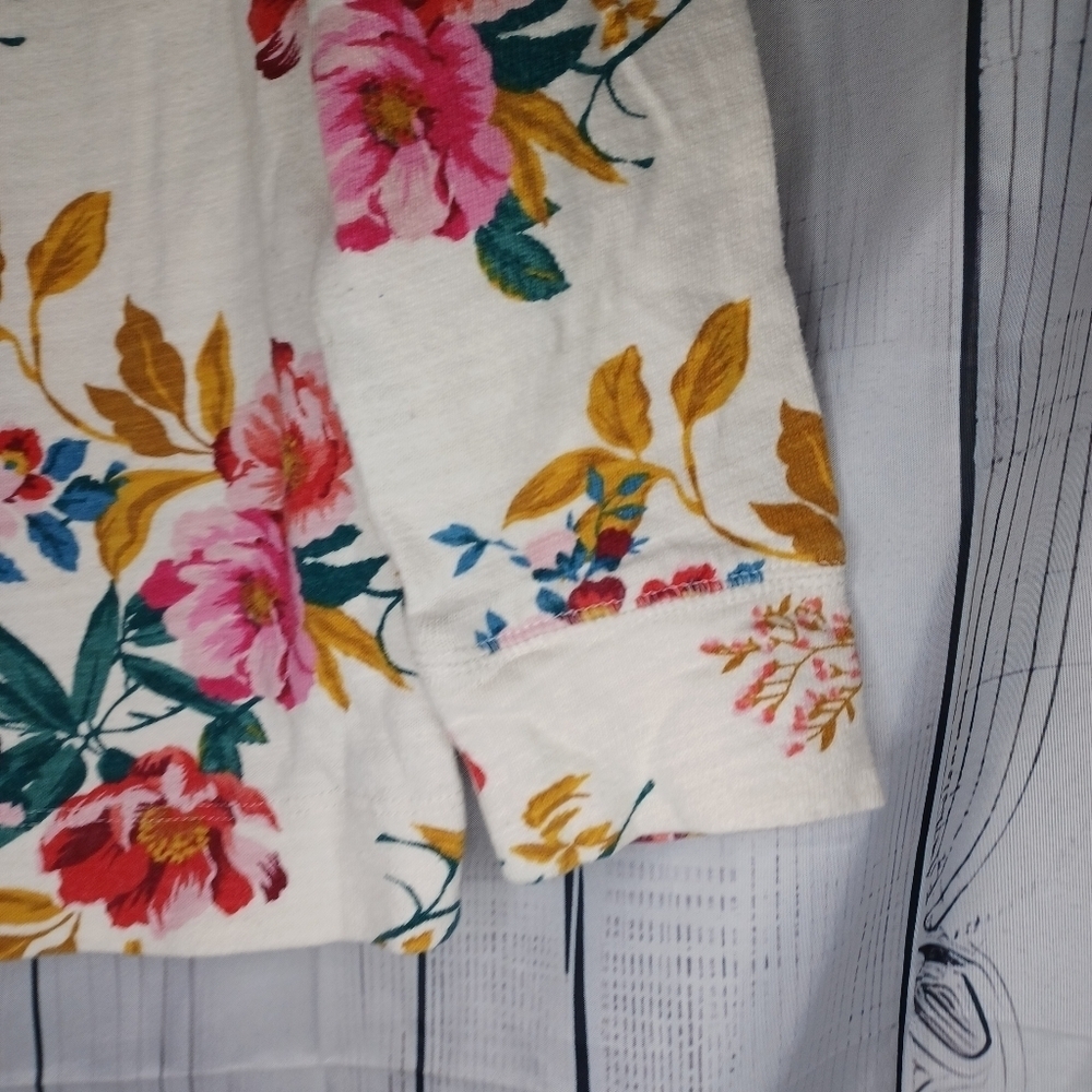 LOFT 100% Cotton Long Sleeve Floral Print Top - Cream and Pink Size S - Picture 2 of 16